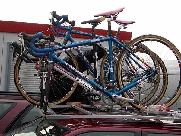 US Rider Christine Vardaros doesn't have the budget of some - her Rock Lobsters have to travel home on the roof.