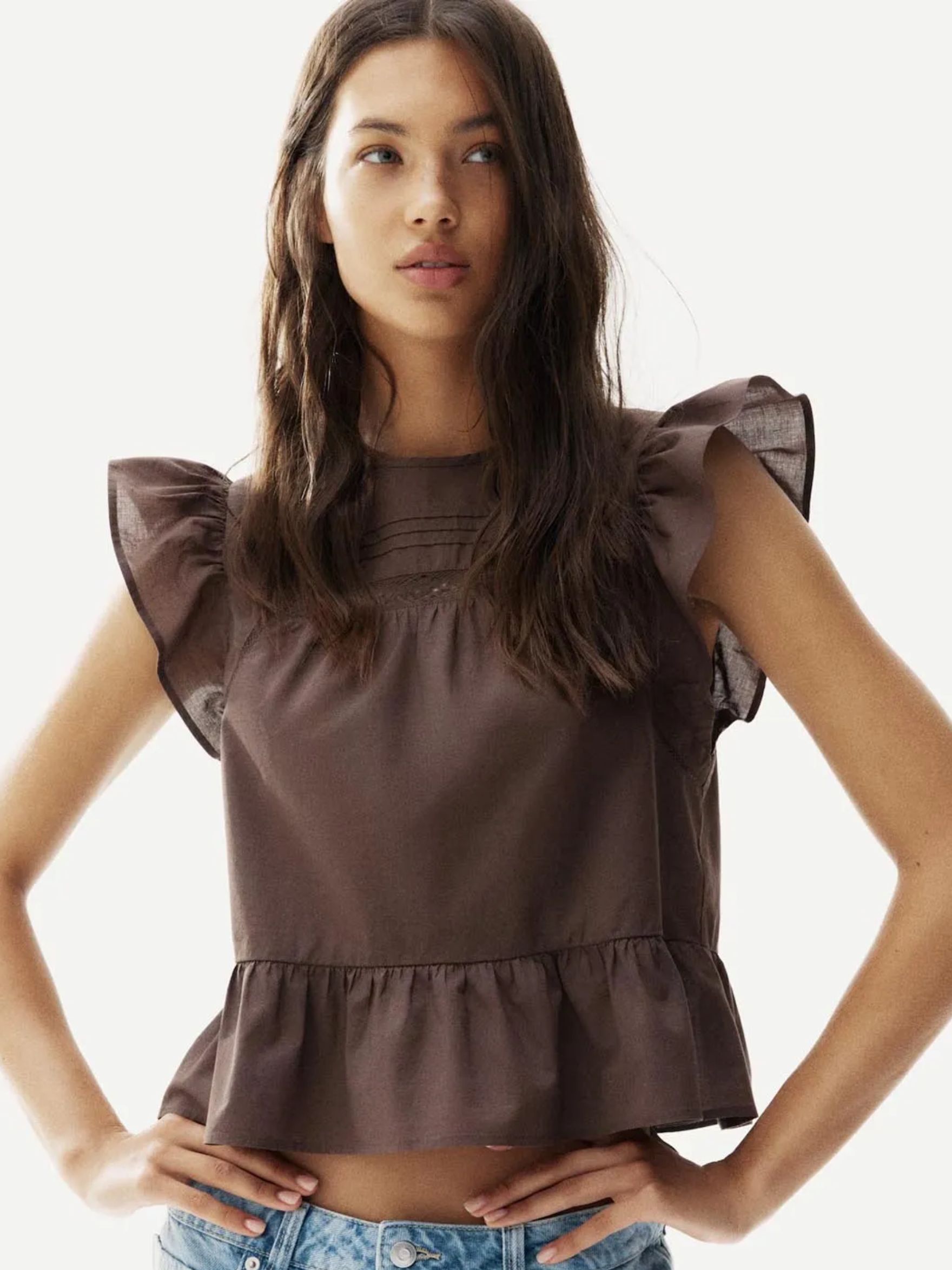 Lace-Inset Peplum Blouse