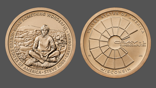 Steve Jobs and Cray-1 Supercomputer as seen on new U.S. $1 American Innovation Coins.