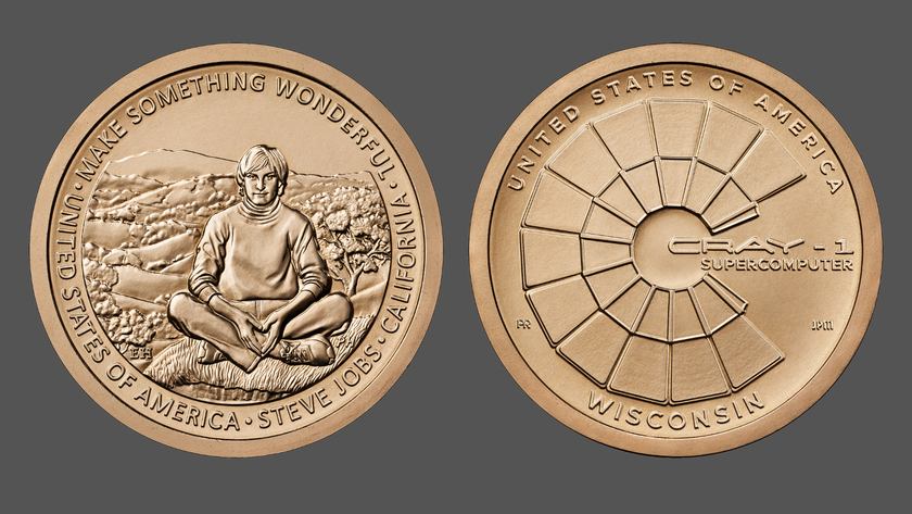 Steve Jobs and Cray-1 Supercomputer as seen on new U.S. $1 American Innovation Coins.