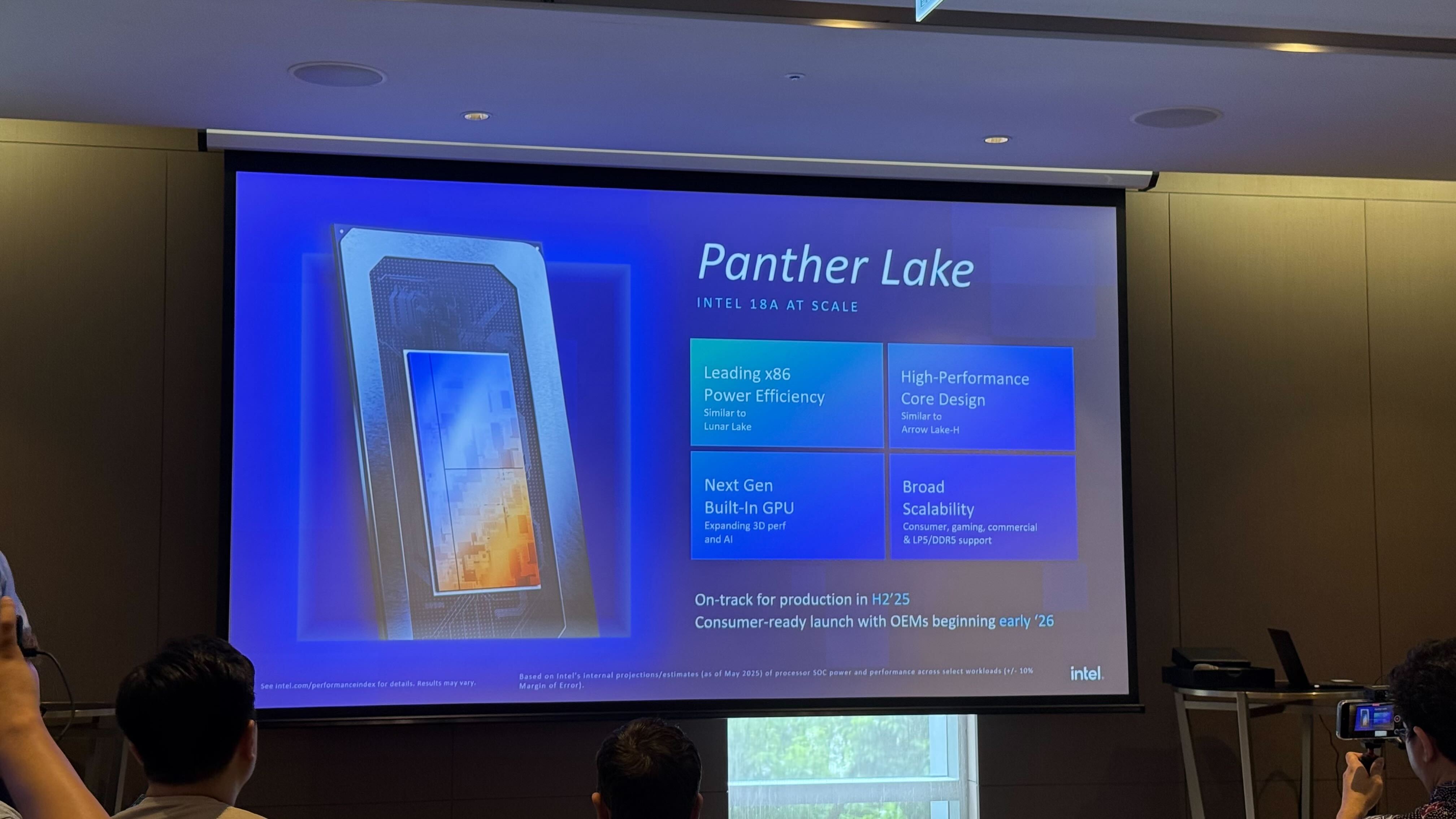 Slide presentation showing the features breakdown of the Panther Lake platform.