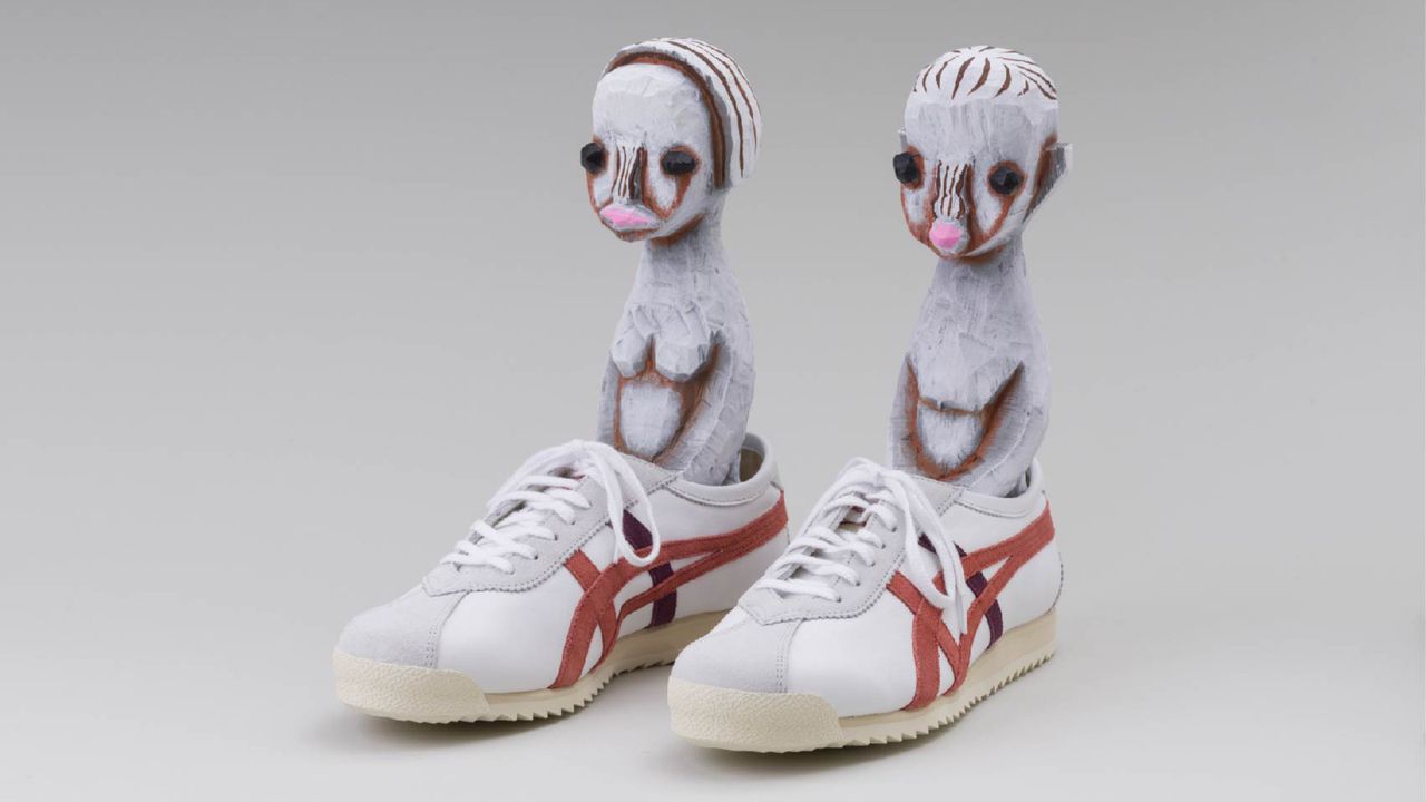 Izumi Kato sculptures sitting inside Onitsuka Tiger trainers