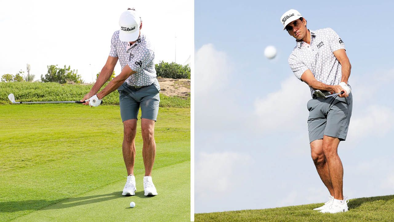 Rafa Cabrera Bello demonstrating how to hit a 50-yard pitch shot