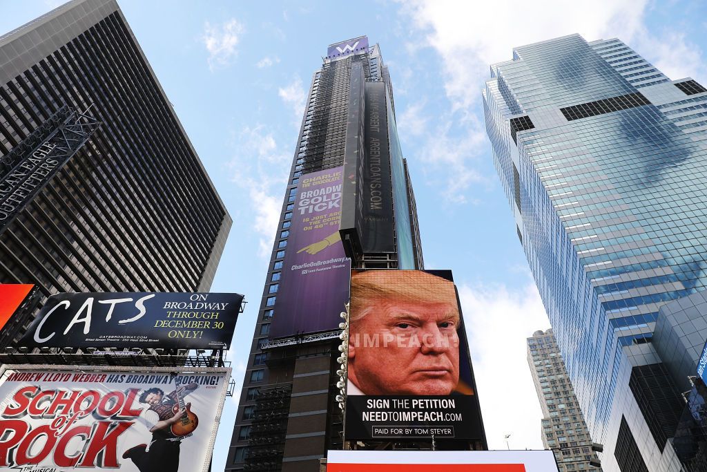 A billboard calling for Trump&amp;#039;s impeachment up in Times Square.