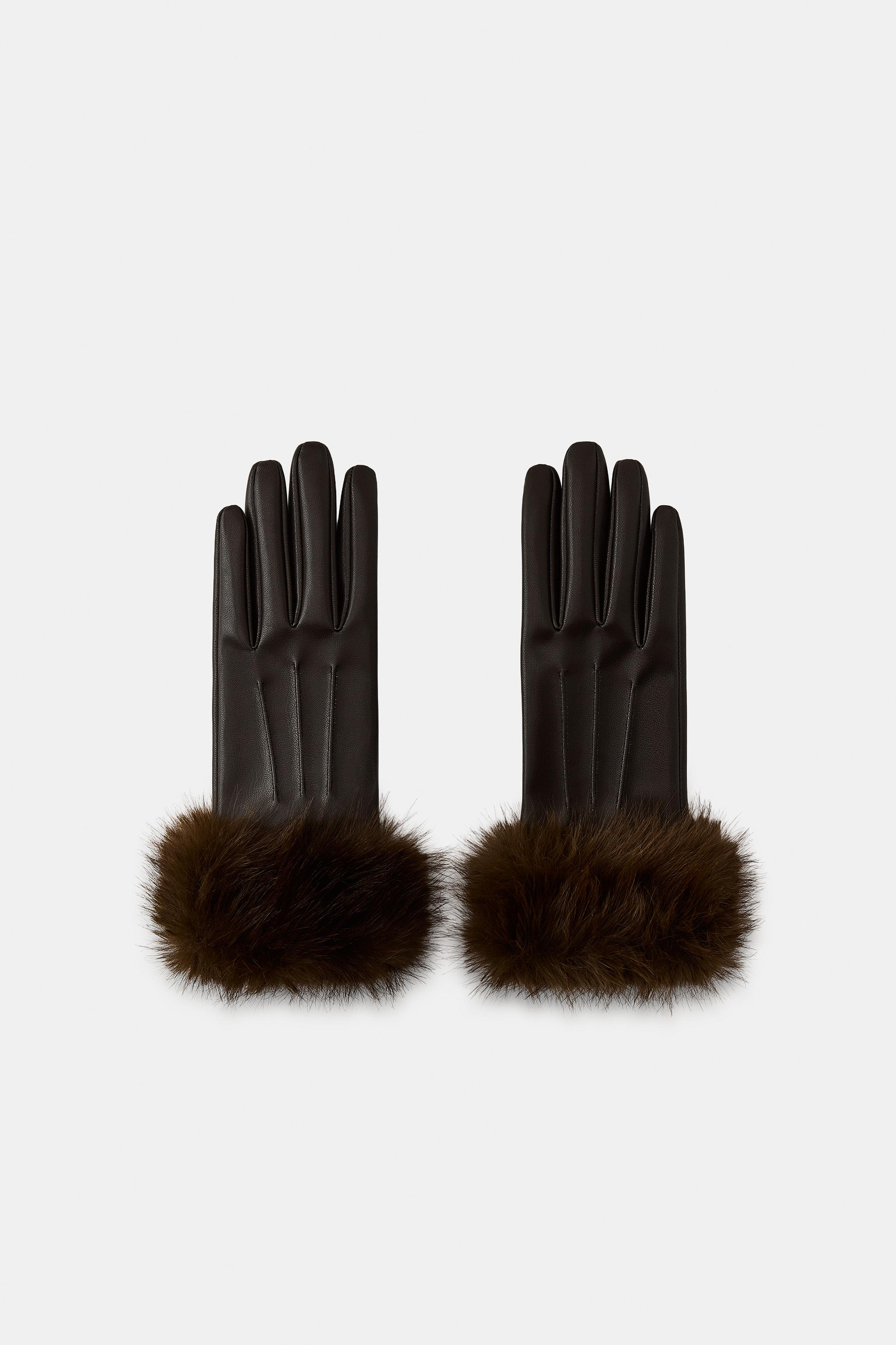Faux Leather Gloves With Faux Fur