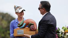 Nelly Korda with the Riviera Mayo Open trophy