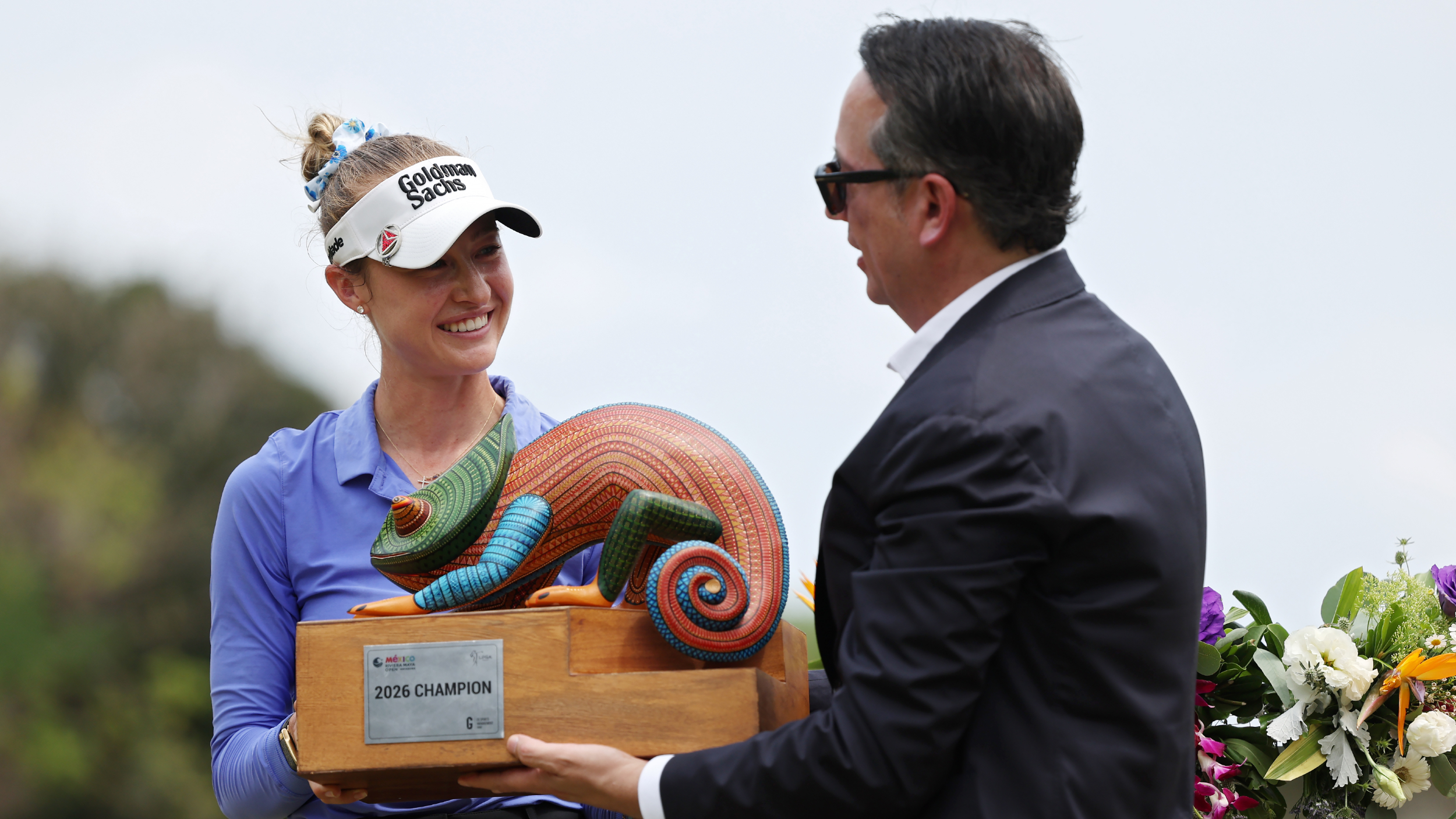 Nelly Korda with the Riviera Maya Open trophy