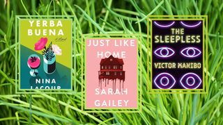 summer book covers on grass background