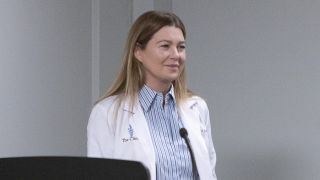 Meredith behind podium on Grey's Anatomy