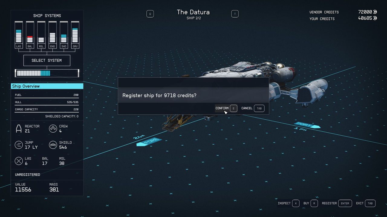 Starfield selling ships - Registering a ship