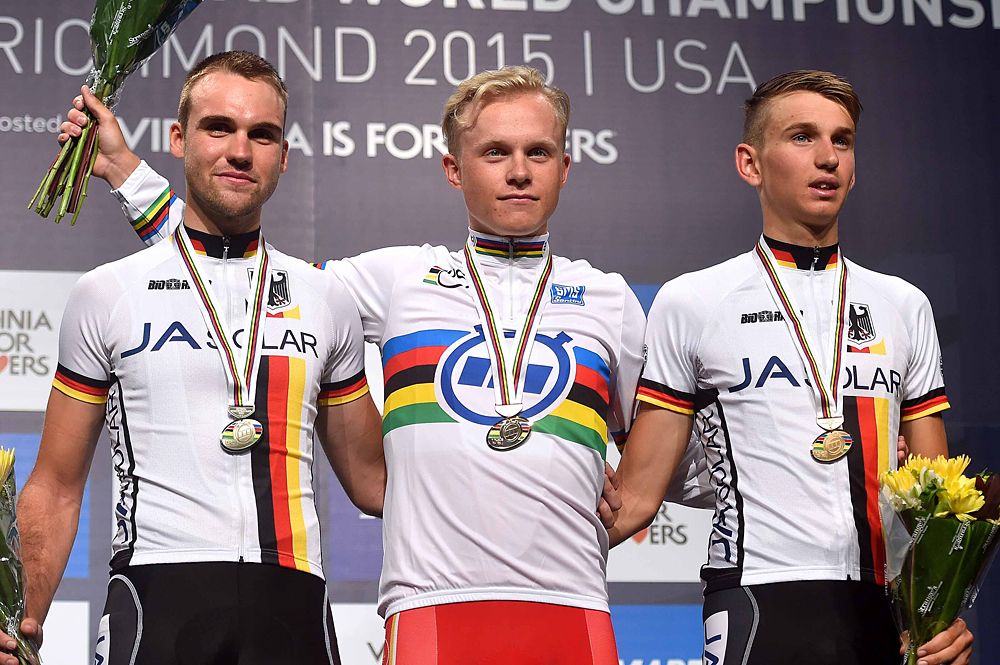 Mads Wurtz Schmidt (Denmark) tops the podium in the U23 time trial