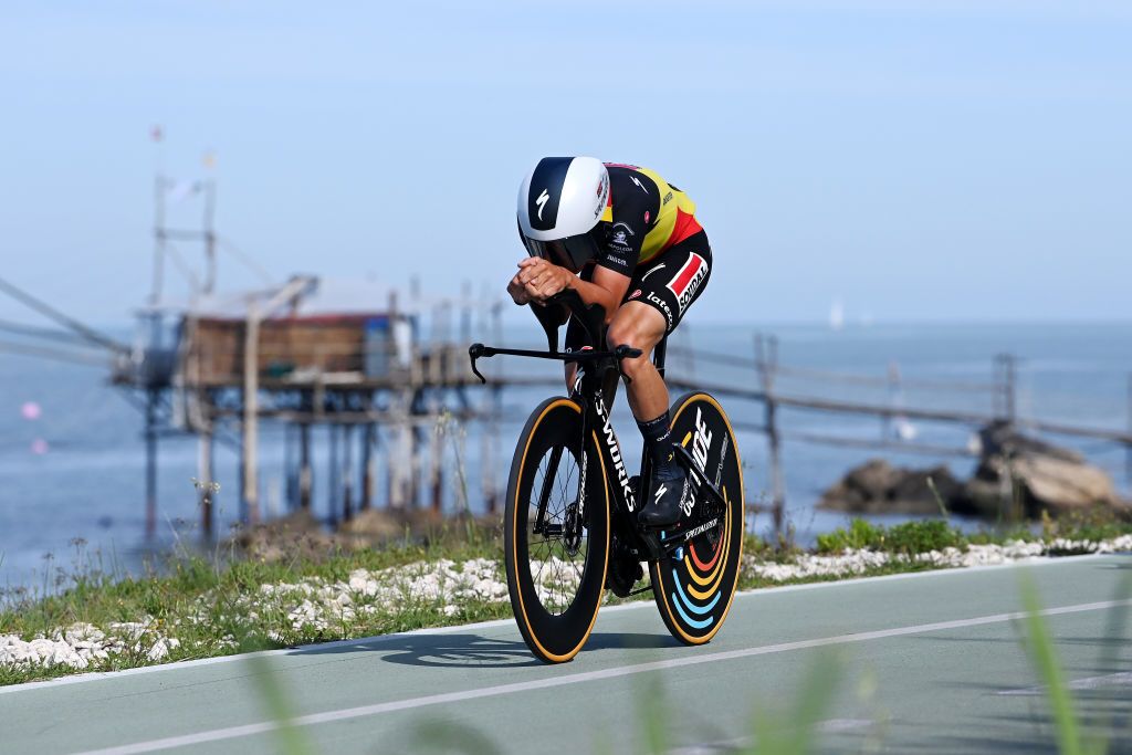 ORTONA ITALY MAY 06 Remco Evenepoel of Belgium and Team Soudal Quick Step sprints during the 106th Giro dItalia 2023 Stage 1 a 196km individual time trial from Fossacesia Marina to Ortona UCIWT on May 06 2023 in Ortona Italy Photo by Tim de WaeleGetty Images