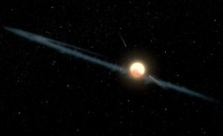 This artist's illustration depicts a hypothetical dust ring orbiting KIC 8462852, also known as Boyajian's Star or Tabby's Star.
