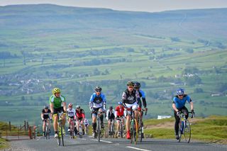 Riders at the Etape Dales battle up one of the route's challenging climbs