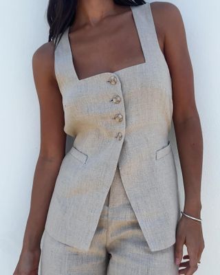 Woman in linen vest