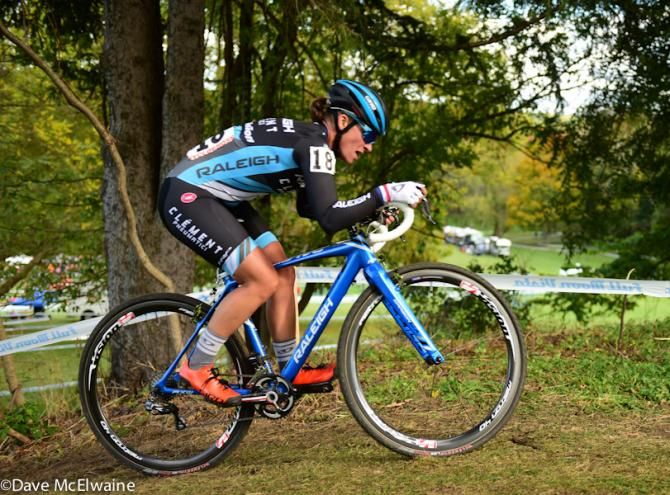 Caroline Mani (Raleigh Clement) reaching the top of the course feature called Alp d&rsquo;Huez.