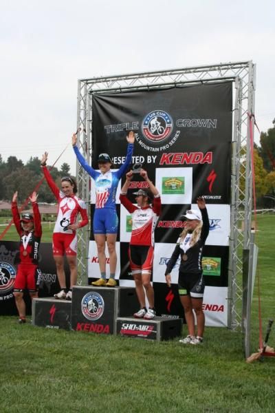 The elite women's podium at the Bonelli Park US Pro XCT opener.