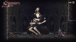 Blasphemous 2 review; a weird large woman feeds a child