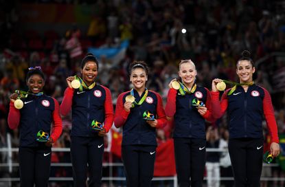 The gold-medal winning U.S. women's gymnastic team.