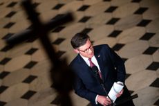 Speaker Mike Johnson (R-LA) speaks during a news conference at the U.S. Capitol on April 17, 2024