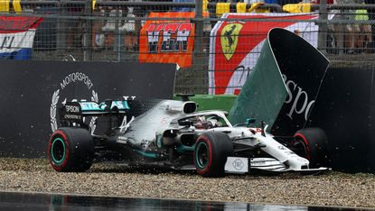 Mercedes driver Lewis Hamilton finished ninth in the German GP after spinning off 