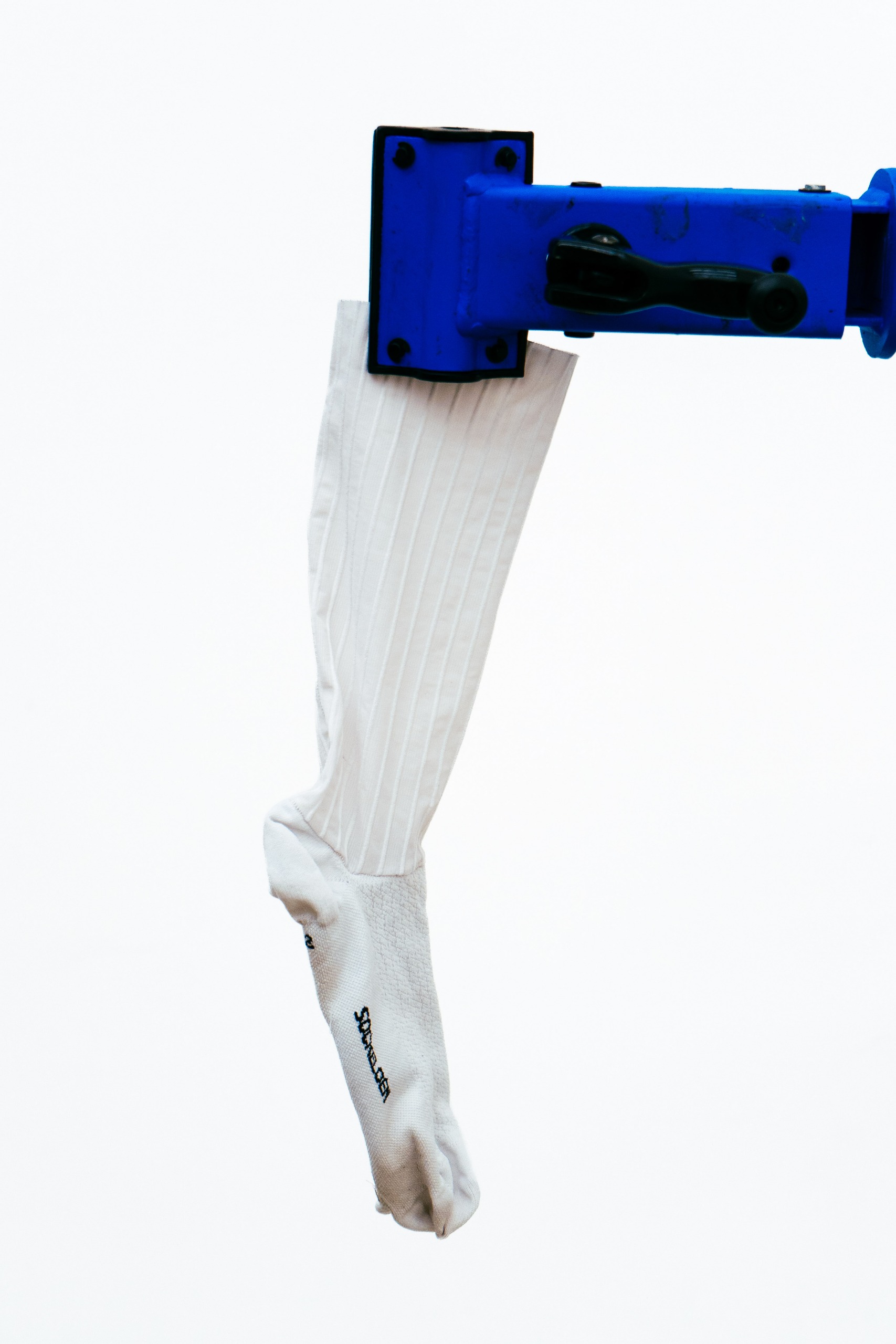 A close up shot of some socks being tested in the wind tunnel