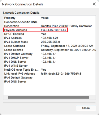 MAC Address in Windows 11