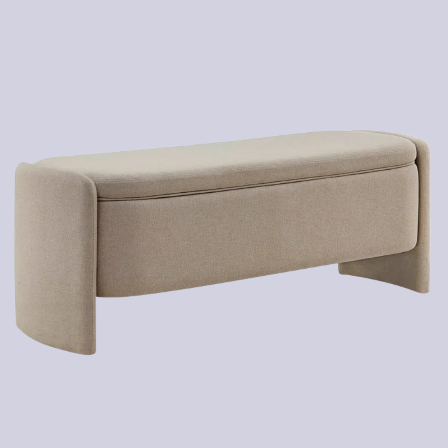 An oatmeal-colored storage bench