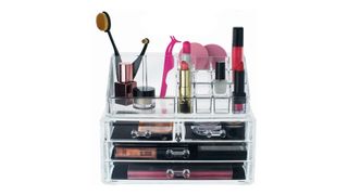 Our vote for the best makeup organizer overall is the Kryllic Vanity Makeup Organizer