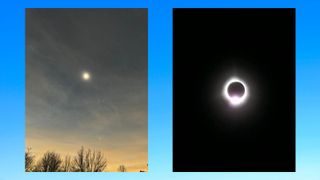 Side by side images of the solar eclipse taken with different phones