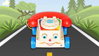 Fisher Price 'Chatter' toy phone on a vector road background