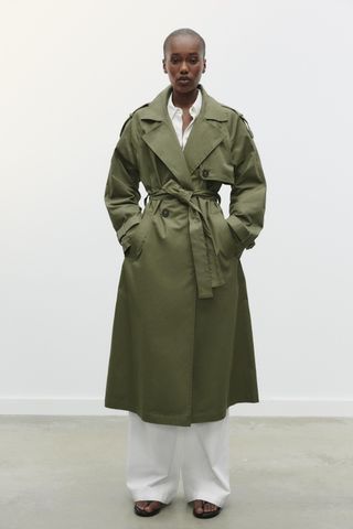 Long Double-Breasted Trench Coat With Belt