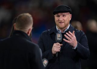 Commentator and pundit John Hartson before the UEFA Nations League League A Group 4 match between Wales and Poland at Cardiff City Stadium on September 25, 2022 in Cardiff, Wales.