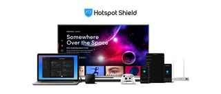 Hotspot Shield running on a laptop, mobile devices, and a TV
