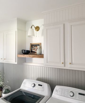 Before and after: faux upper cabinets create lofty laundry room space ...