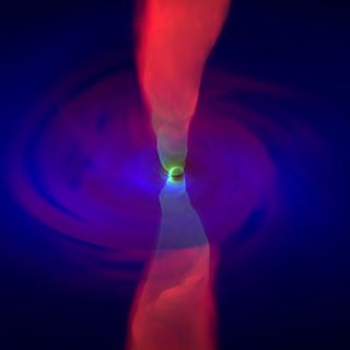 A simulated image by the University of Arizona shows the turbulent plasma in the extreme environment around a supermassive black hole.