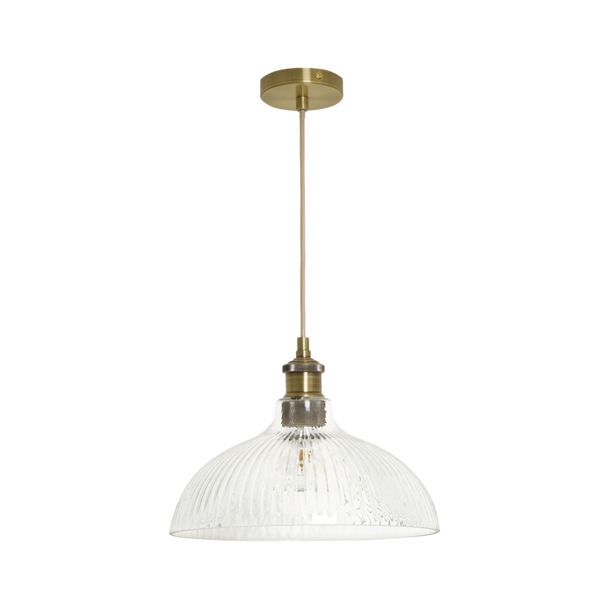 Habitat Ribbed Glass Pendant Ceiling Light - Brass