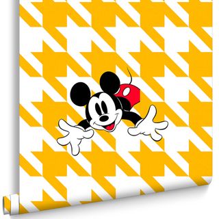 sunshine shade of yellow with mickey mouse print wallpaper