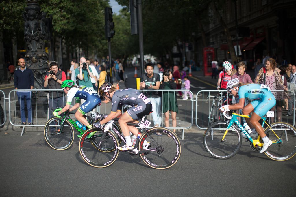 The three-rider break of Jessica Allen (Orica-AIS), Amy Pieters (Wiggle High5) and Ingrid Drexel (Astana Women's Team)
