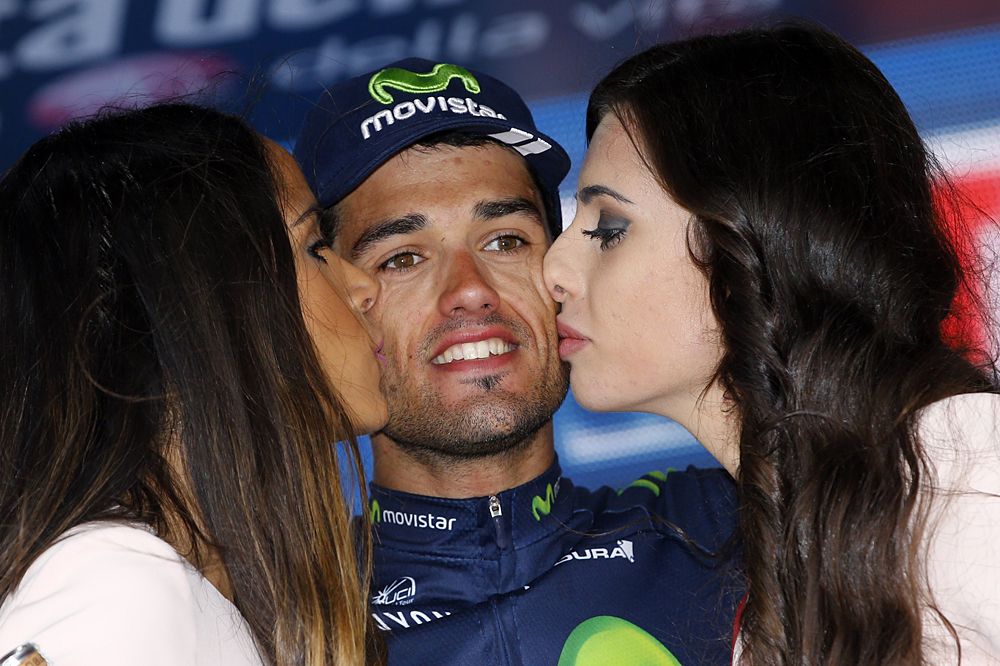 Movistar's Be&ntilde;at Intxausti on the podium as the stage 8 winner