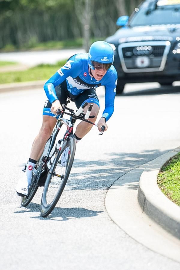Andrew Talansky (Garmin-Baracuda) getting through one of the roundabouts