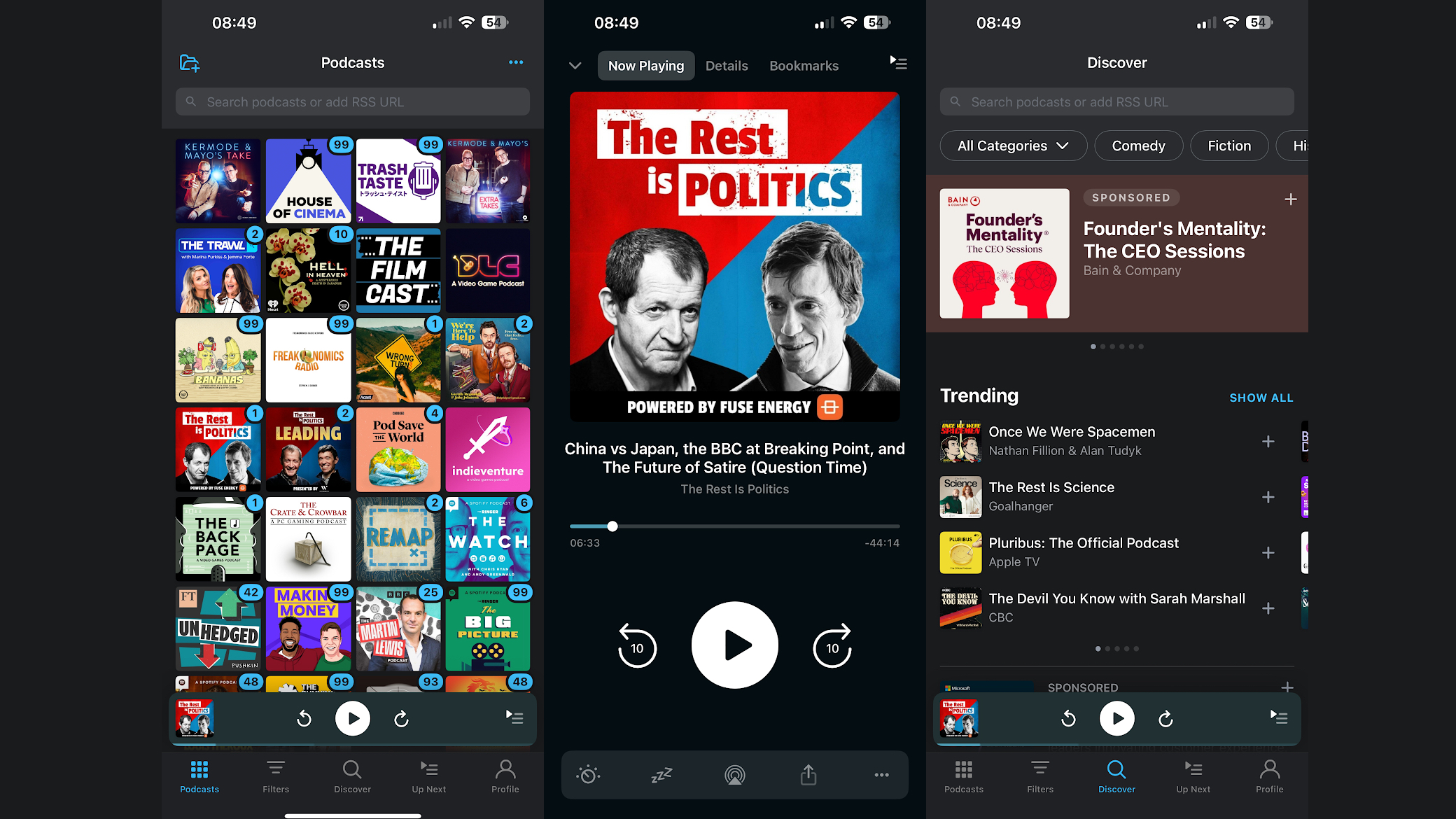 Screenshots of Pocket Casts