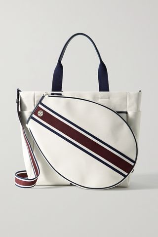 Faux Leather and Webbing-Trimmed Canvas Tennis Tote Bag