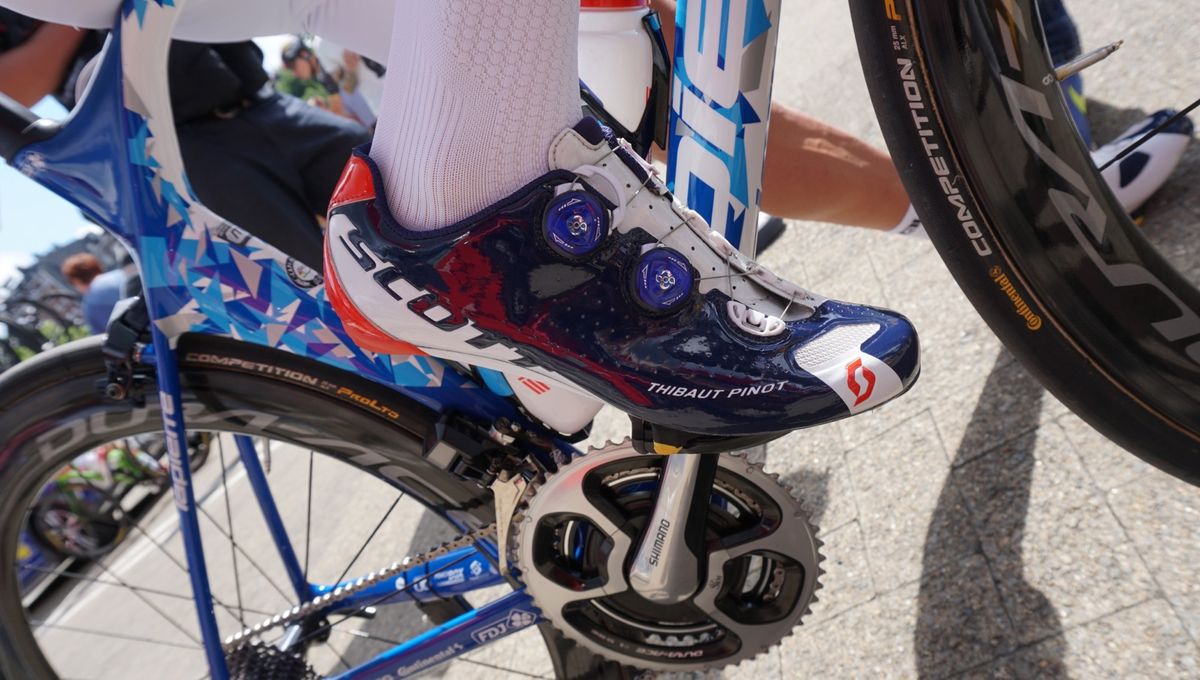 Thibaut Pinot (FDJ) has been wearing these custom Scott RC shoes