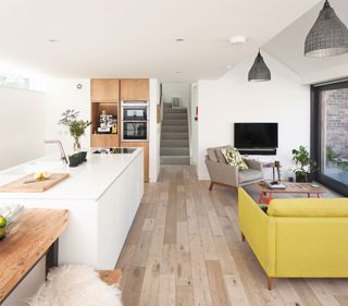 modern open plan kitchen and living room in extension