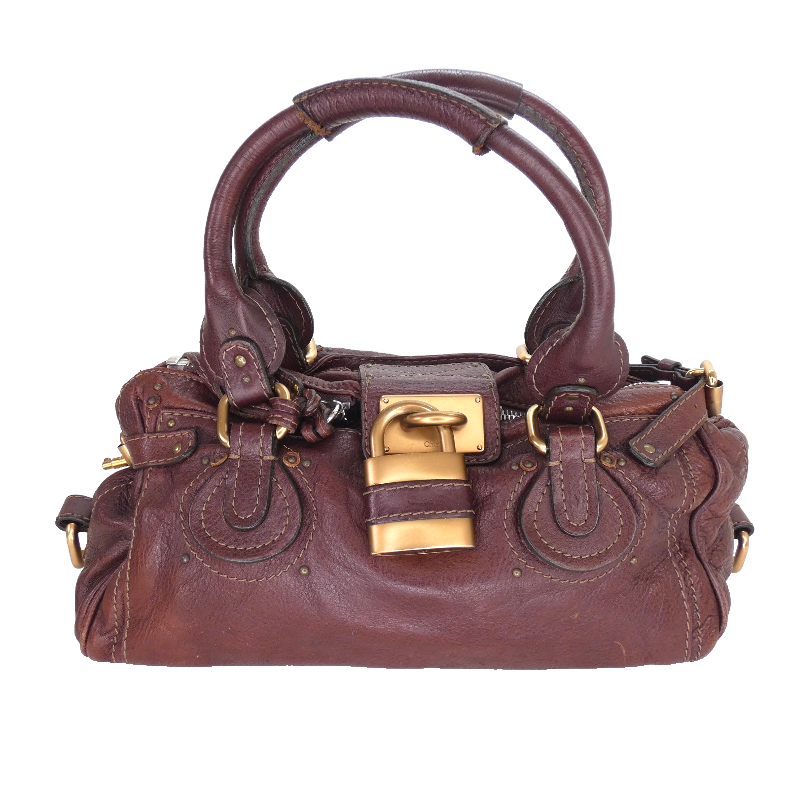 Chloe Paddington Bag Leather Shoulder Hand Bag Wine Dark Red Oxblood Vintage