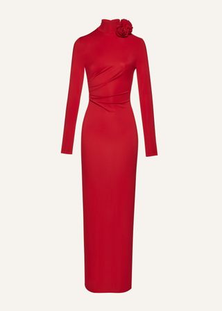 Mock Neck Jersey Maxi Dress In Red