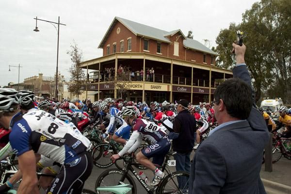 Underway: The 2010 Elgas Tour of the Murray River begins in Echuca outside the Beechworth Bakery.