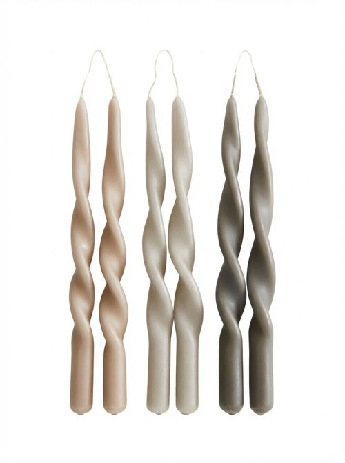 Spiral Taper Candles in Beige/Greige, Set of 6