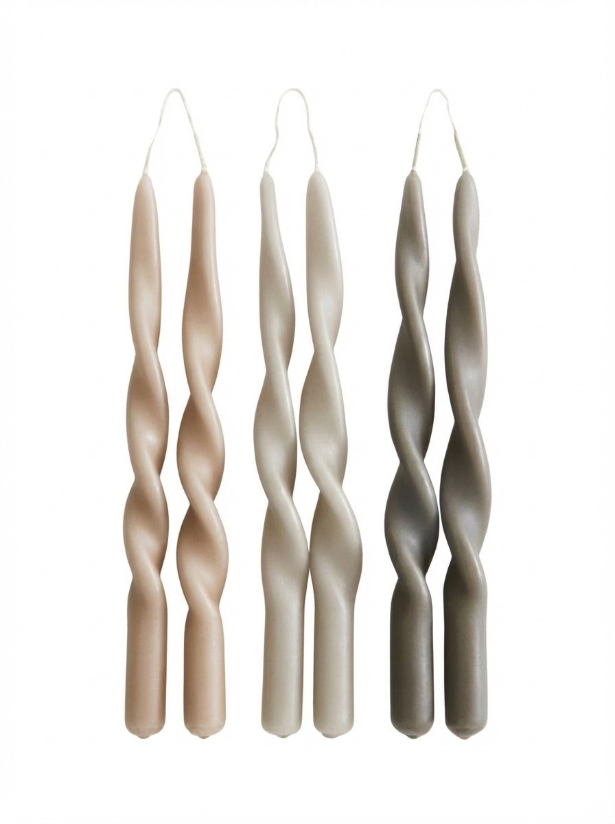 Spiral Taper Candles in Beige/Greige, Set of 6